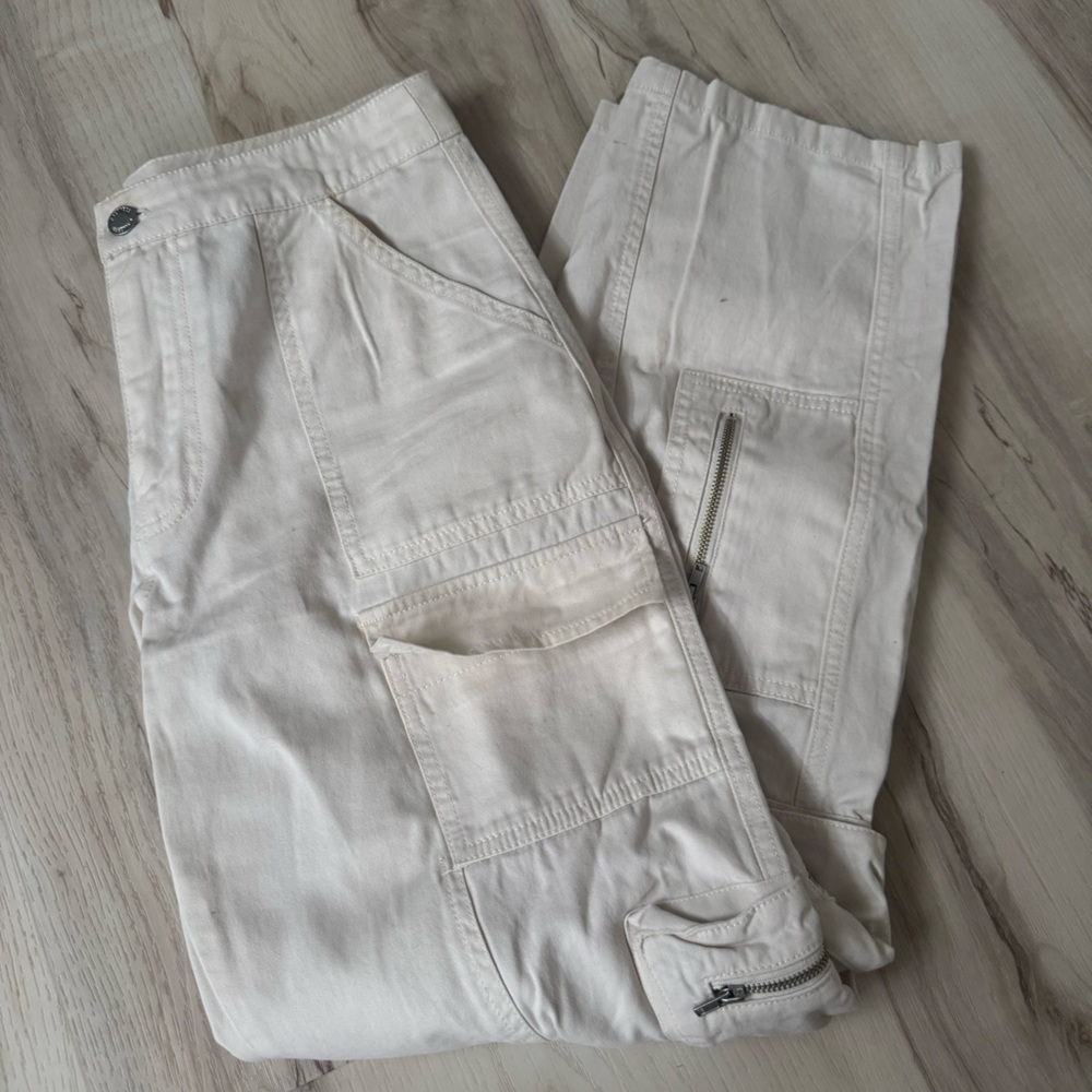 Cream Straight-Leg Cargo Pants with Utility Pockets
